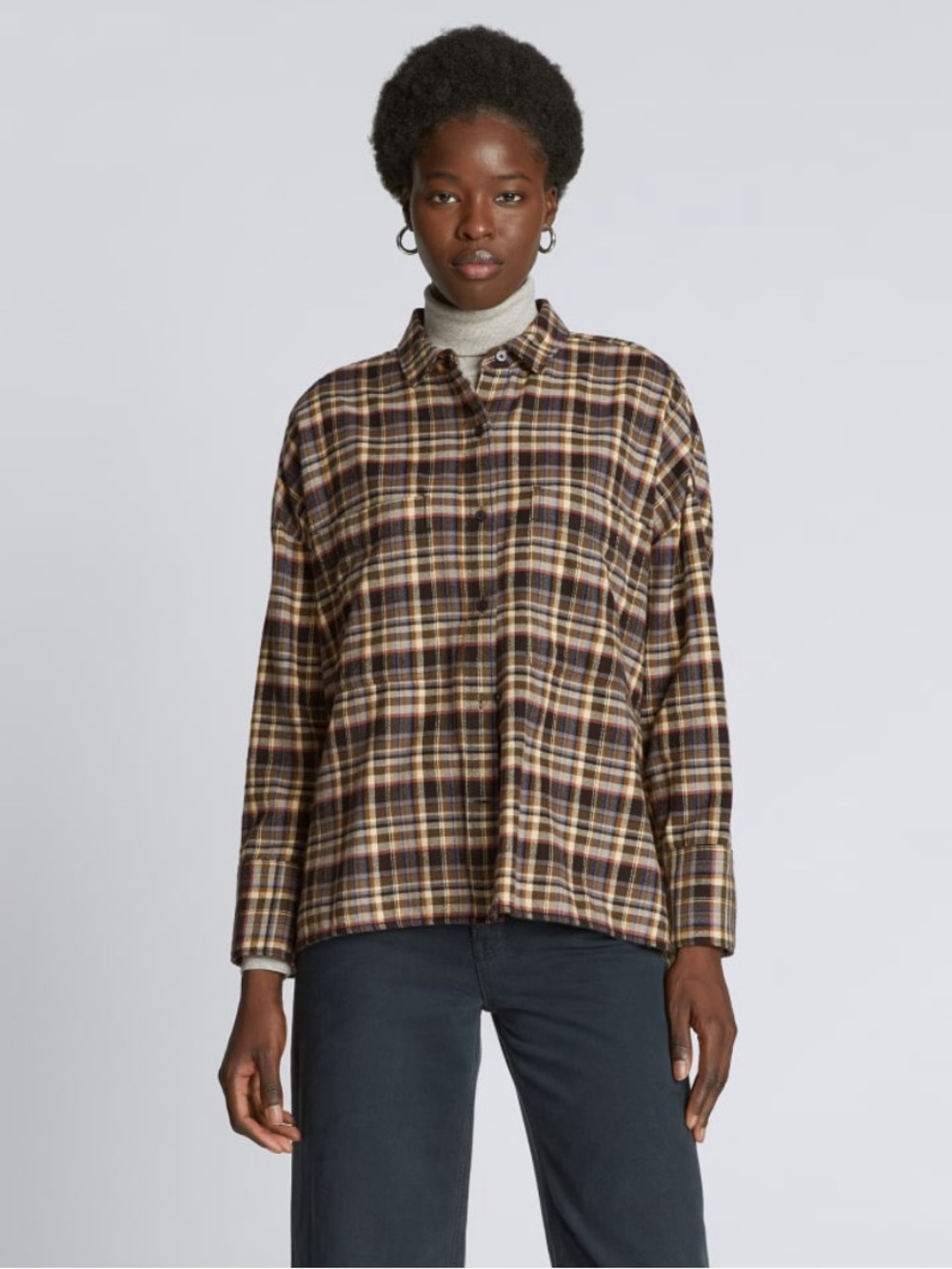 Everlane Top M Boxy Flannel Brown